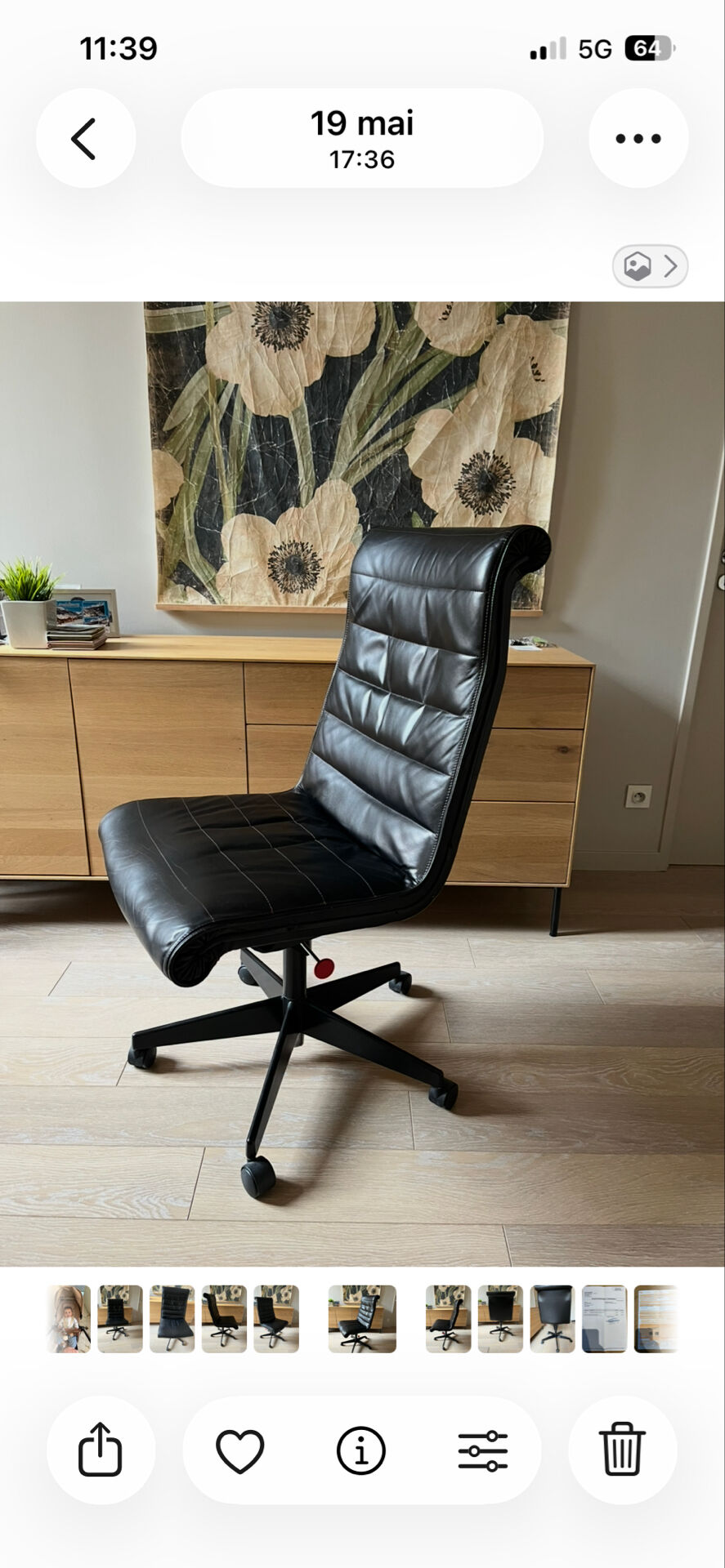 Knoll black leather armchair Richard Sapper 1980