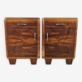 1950s Mid Century bedside tables covered in walnut