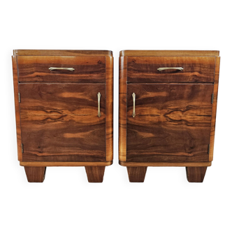 1950s Mid Century bedside tables covered in walnut