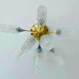 plafonnier lampe vintage, annees 50, verre laiton, bleu beige or