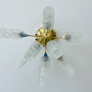 plafonnier lampe vintage, annees 50, verre laiton, bleu beige or