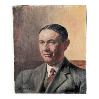 huile sur toile portrait vintage ancien homme XXème