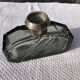 Art Deco smoked glass vase engraved silver metal collar