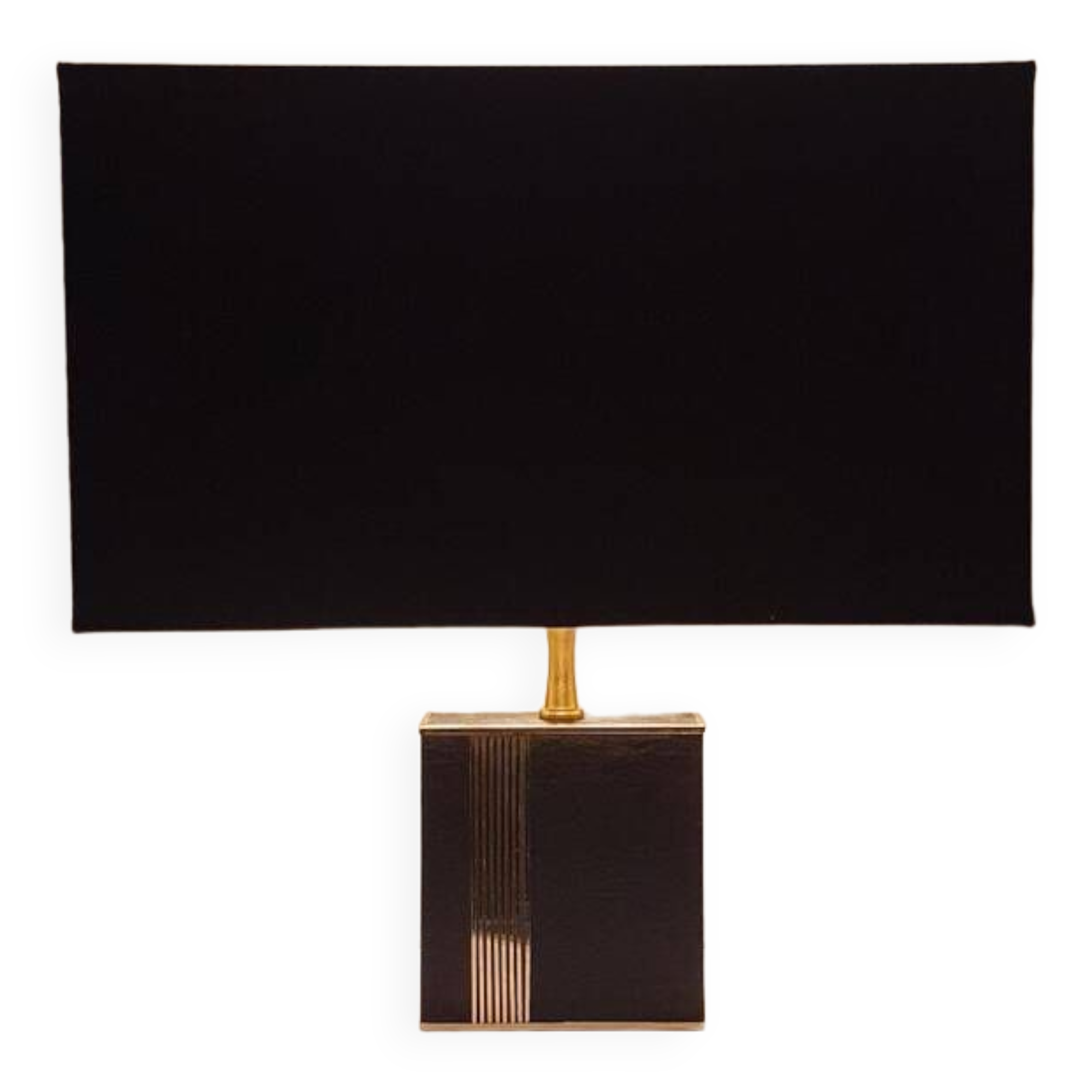 Lampe années 70 en laiton doré et cuir noir