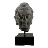 Sculpture de Tête de Bouddha en schiste gris de Gandhara,  grece antique