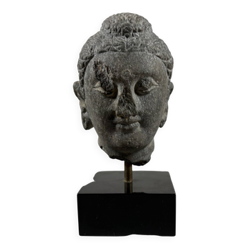Sculpture de Tête de Bouddha en schiste gris de Gandhara,  grece antique