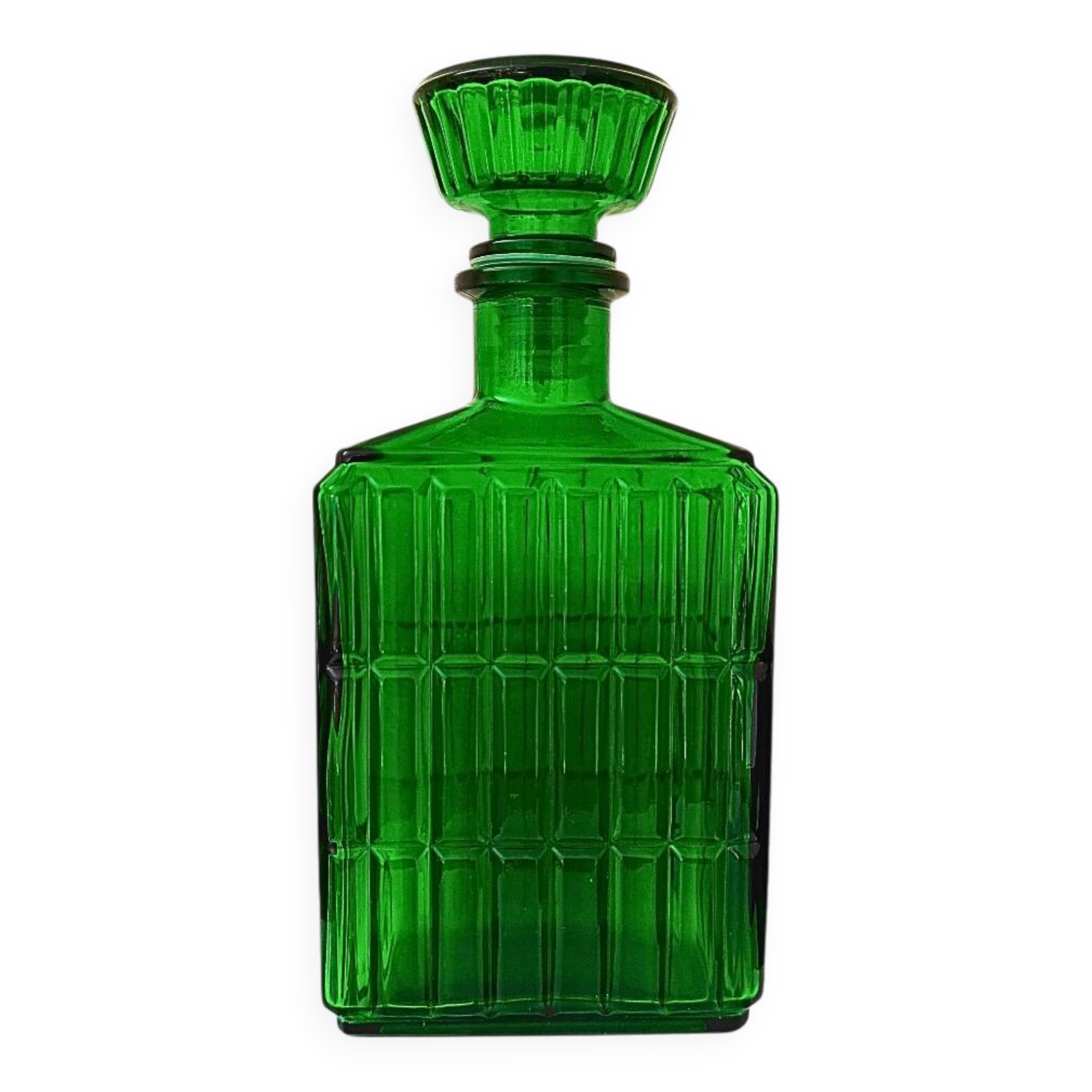 Midcentury Italian Green Glass Caraf/Bottle with Stopper, 1960s.