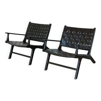 Pair of black leather low chairs - "Hollywood" model - Olivier de Schrijver