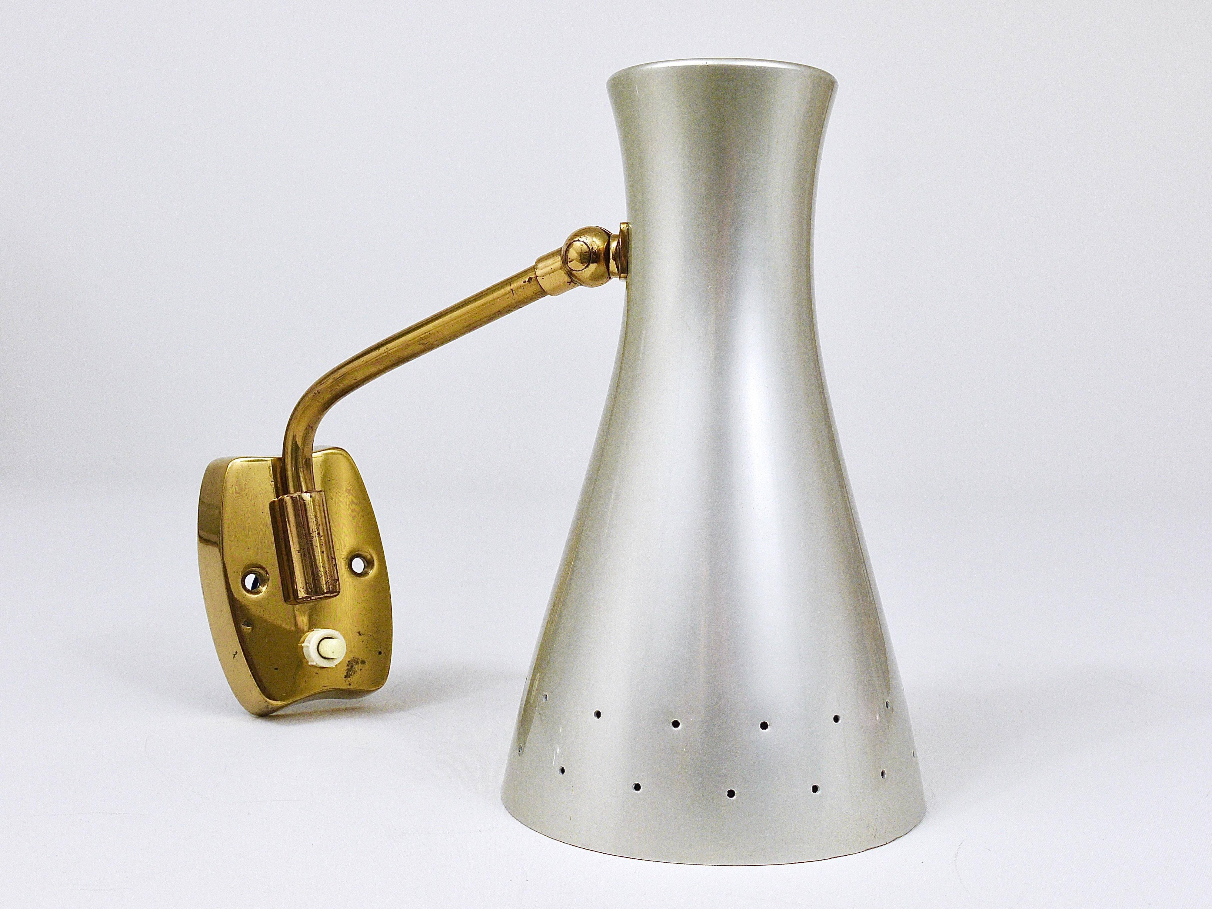 Pair of Articulated Conical Wall Lights in Stilnovo Style, Wall Lamps Italy, 1950s