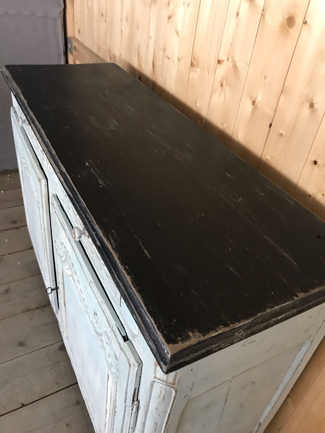 Patinated carved sideboard