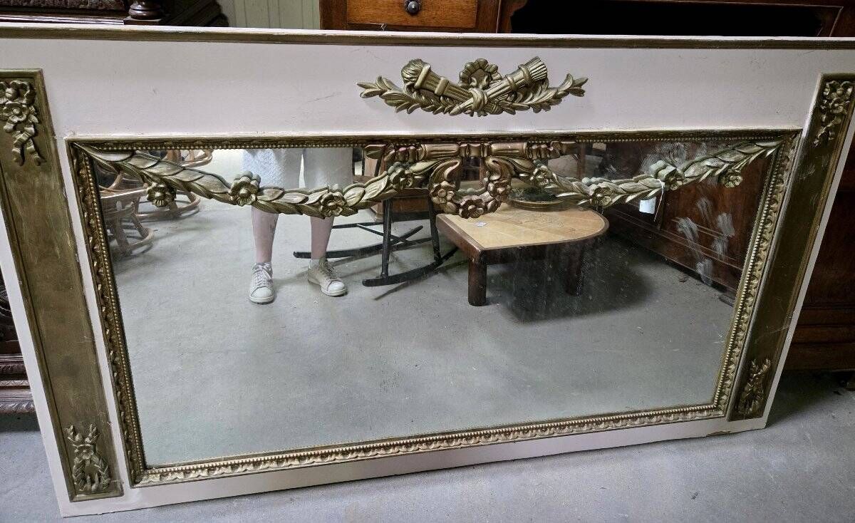 very large wooden trumeau in Louis XVI style, painted wood
