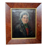 Portrait d'une femme âgée à l'huile sur toile vintage
