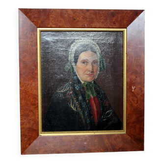 Vintage Older Woman Portrait Oil Painting