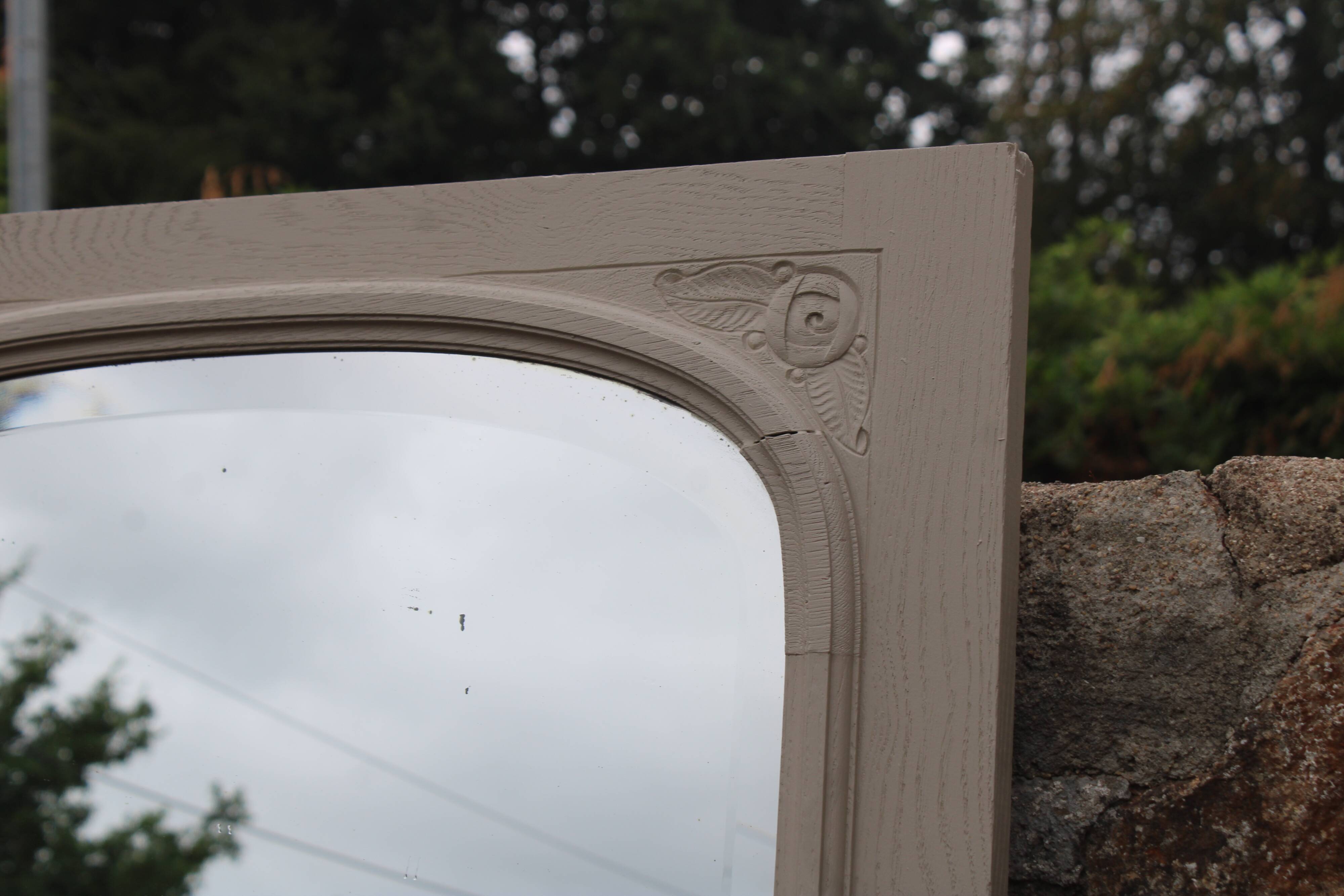 Large antique Art Deco bevelled mirror from 1929 – Greige tabletop mirror