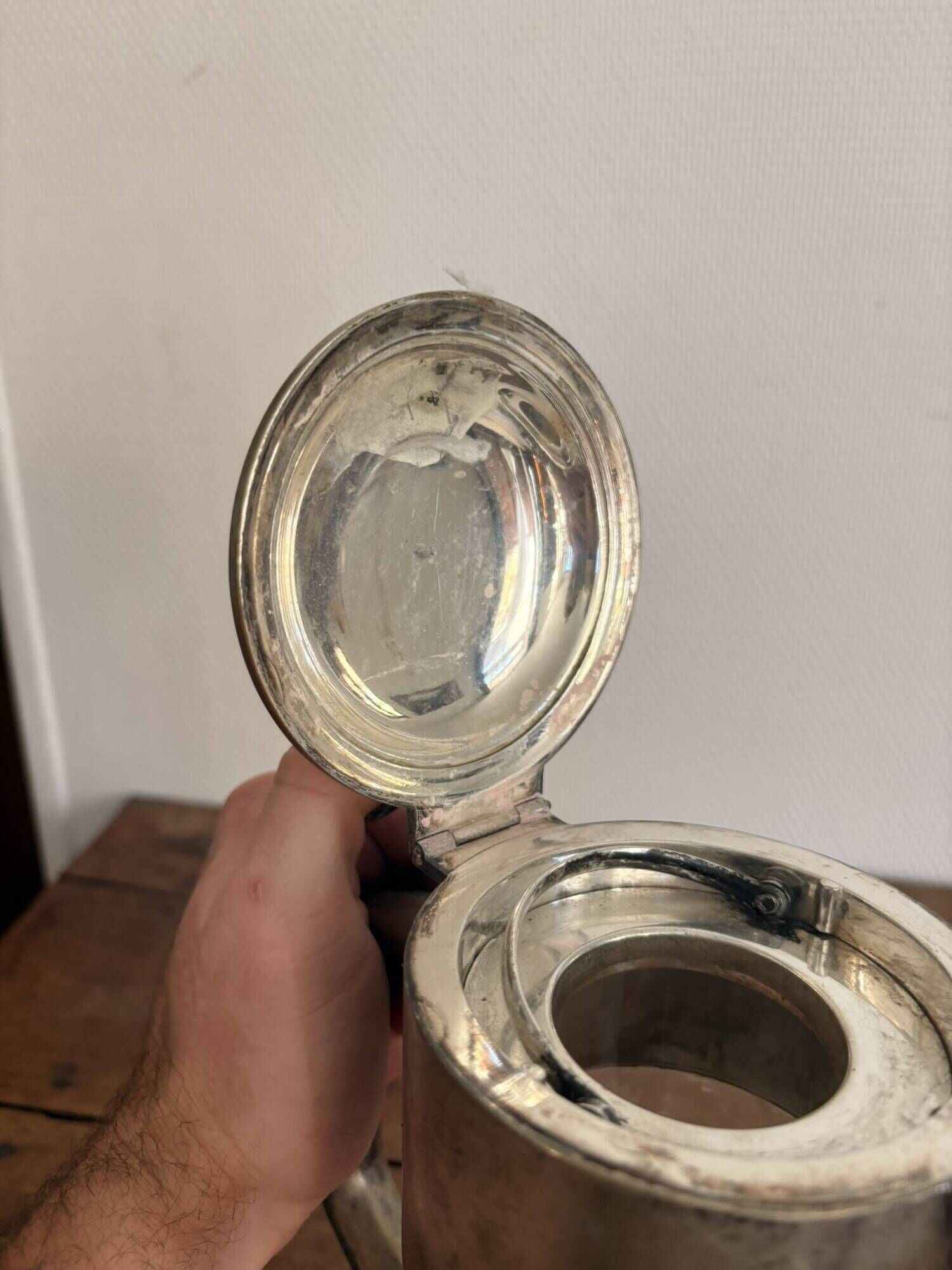 Chiller pitcher, lemonade jug, silver metal glass, Art Nouveau wine carafe.