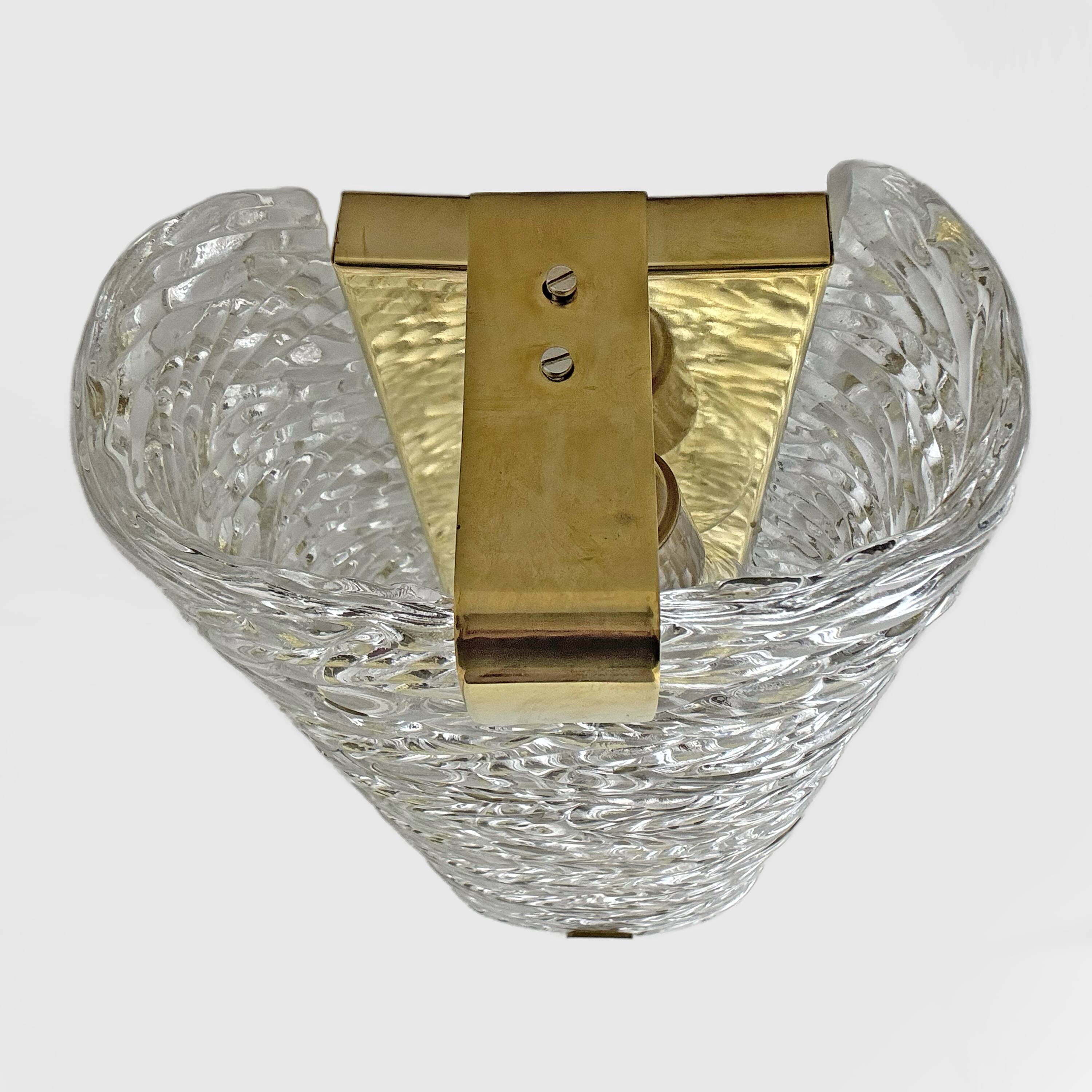 Pair of Modern Italian Brass and Murano Glass Textured Wall Sconces