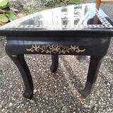 Table basse décor asiatique incrustation de nacres ancienne vintage