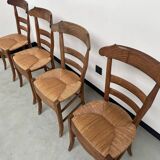 4 old rustic straw chairs