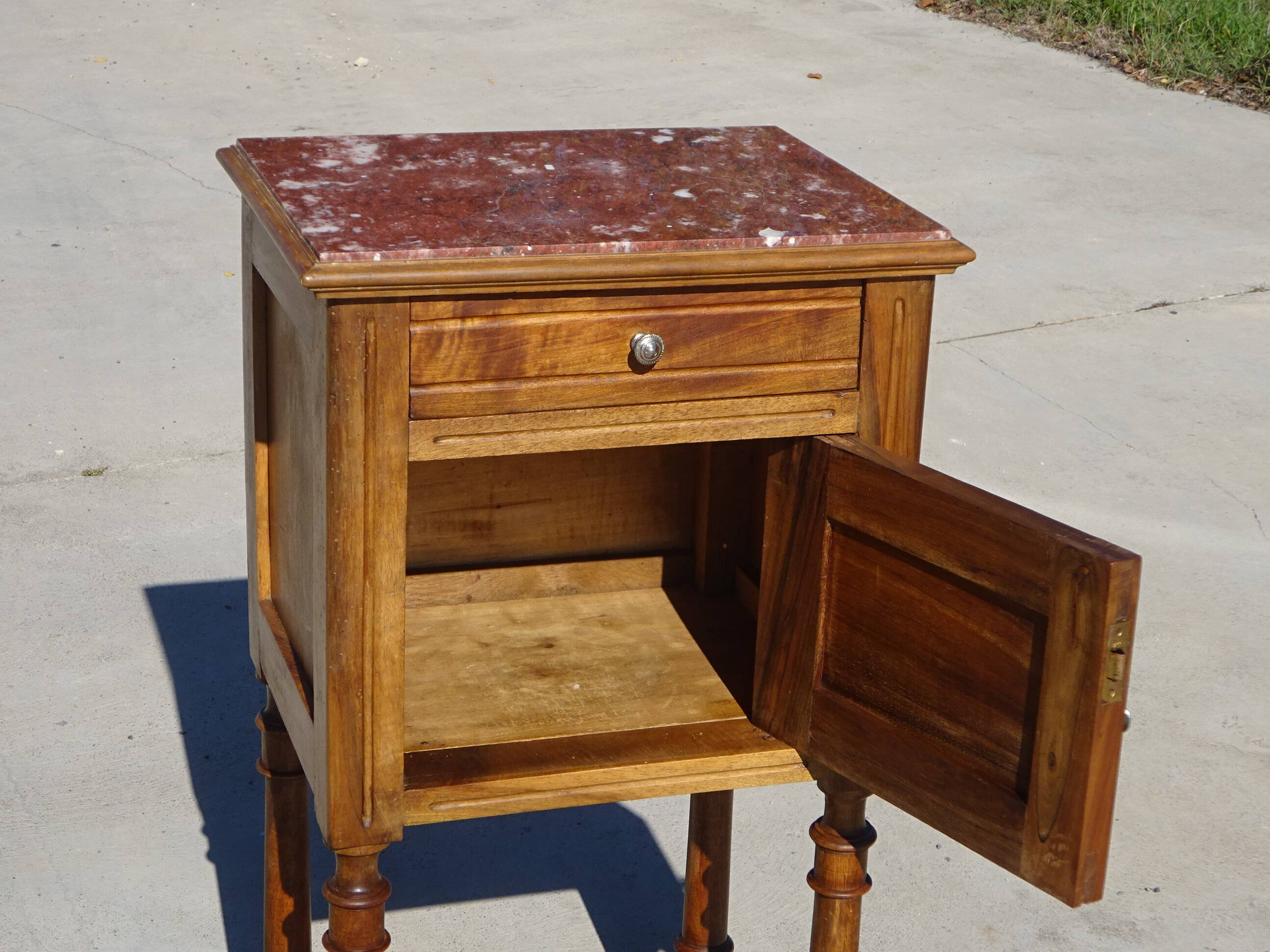 Antique nightstand in walnut and marble, Louis XVI