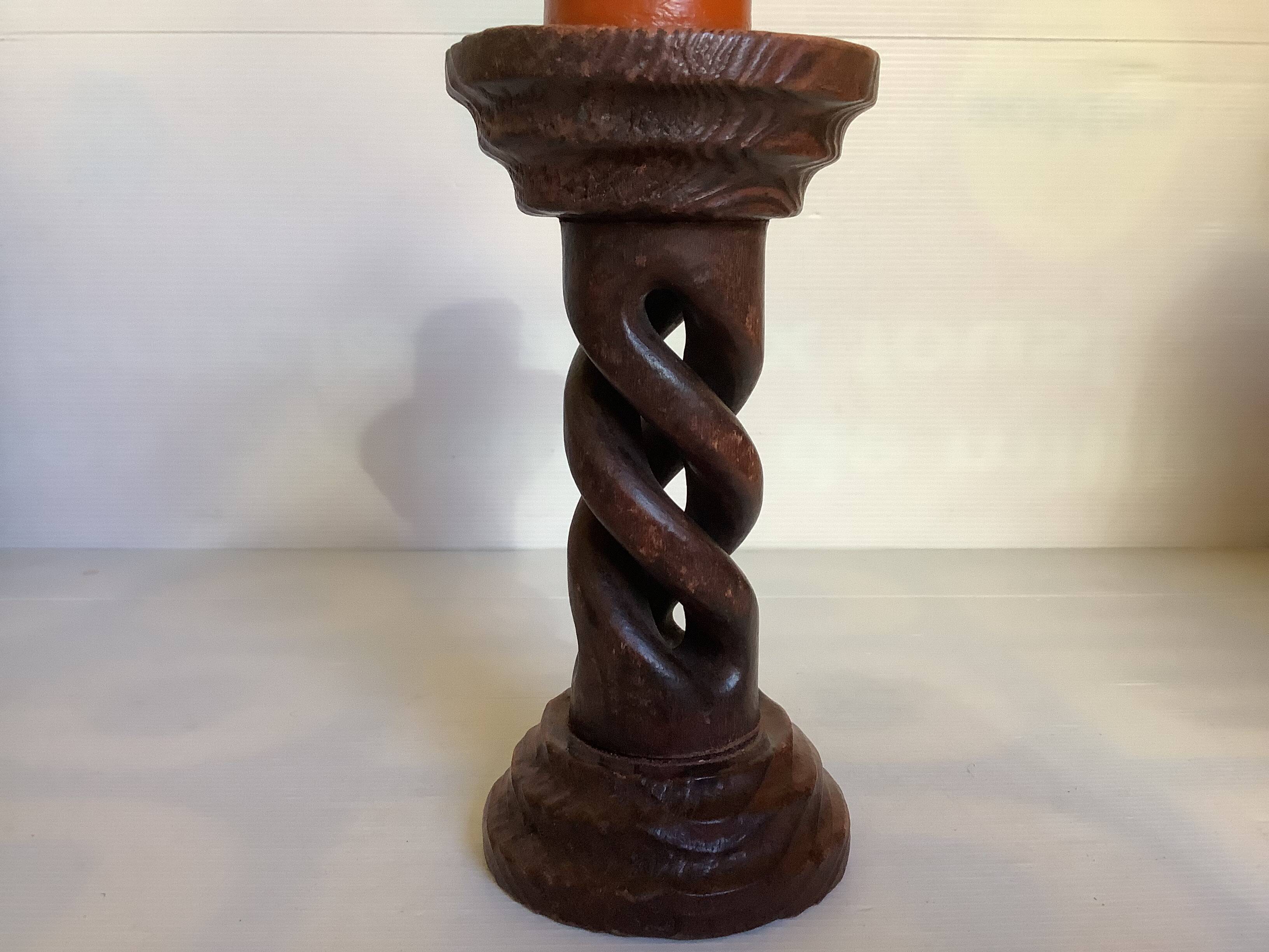 Twisted wooden candlestick