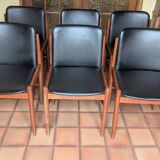 6 Chaises scandinaves teck et simili cuir 1960