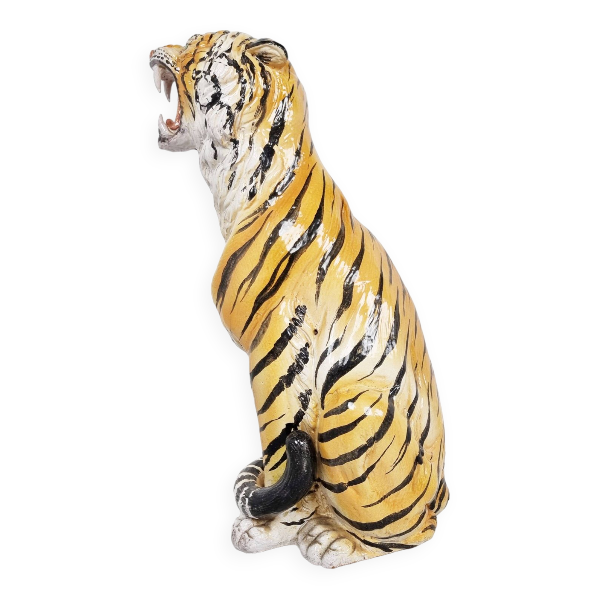 Large ceramic Hand Painted Tiger, 1970's Italy