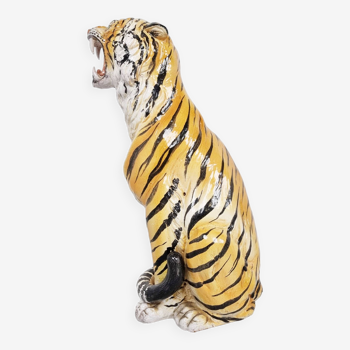 Large ceramic Hand Painted Tiger, 1970's Italy