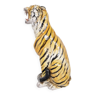 Grand tigre peint à la main en céramique, Italie des années 1970