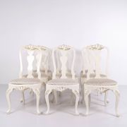 Set of six dining chairs - Neo Rococo style - white painted with decorative details - 1920s