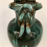 Clément Massier Golfe Juan vase with braided handles in glazed earthenware