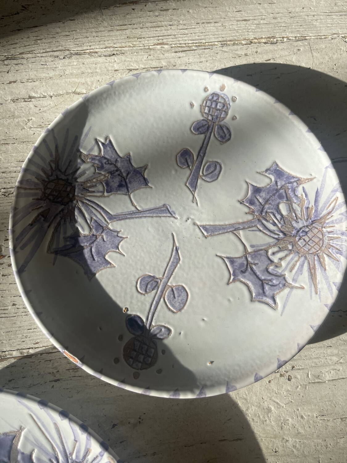 Pair of blue thistle plates