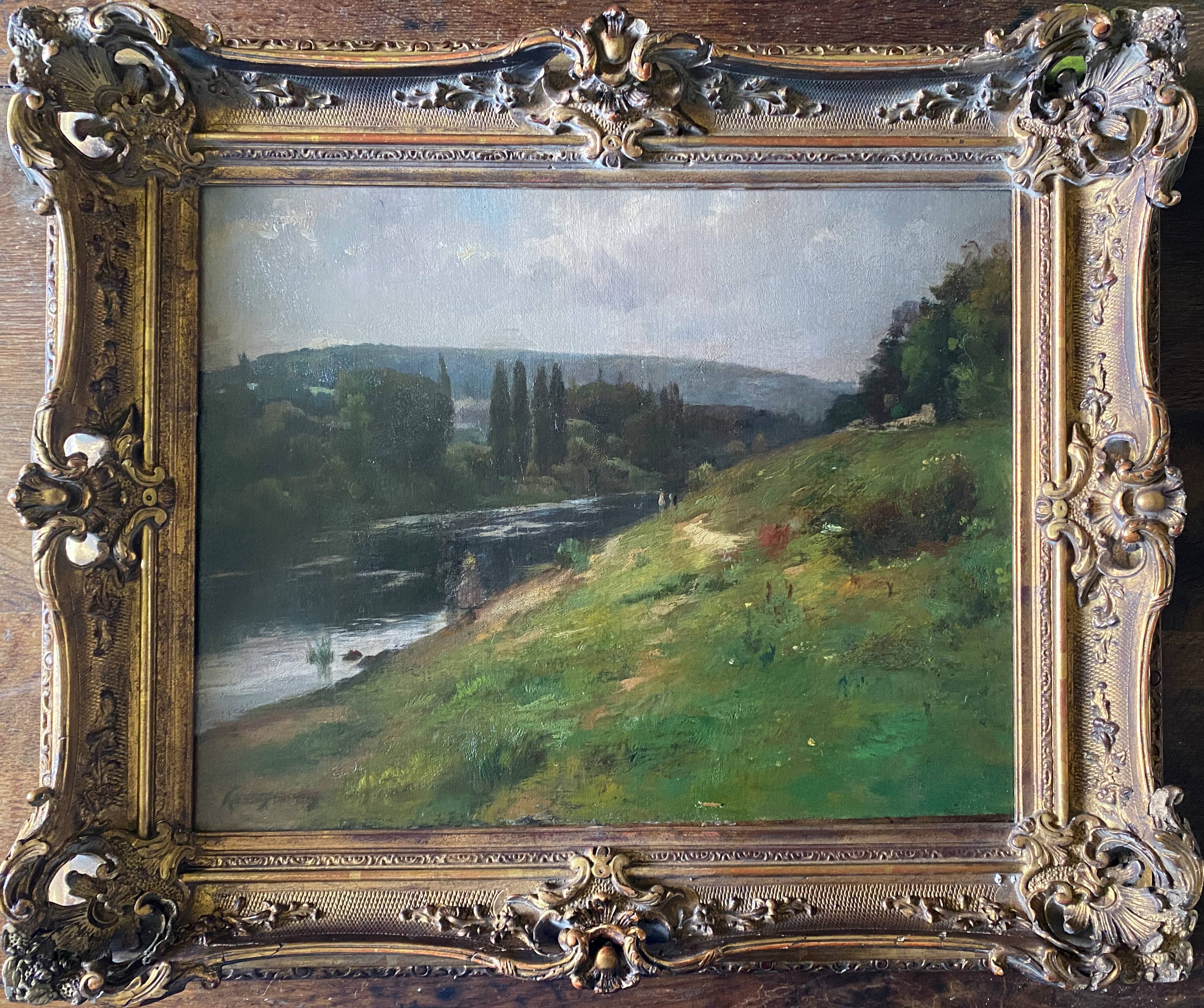 Oil on canvas "River Landscape" Karl Daubigny (1846-1886)