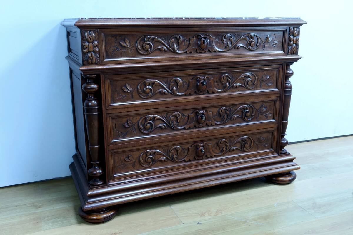 Walnut Commode by P. Guinand-Leglas, Renaissance style – 1920