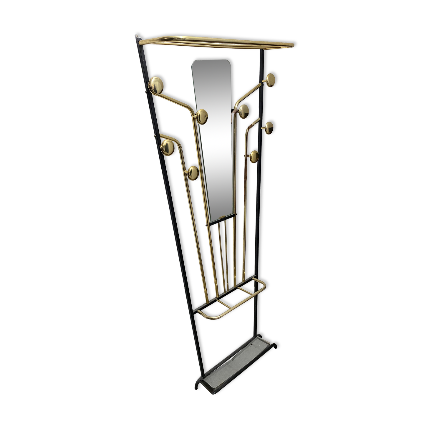 Coat rack with mirror Art Deco gold metal