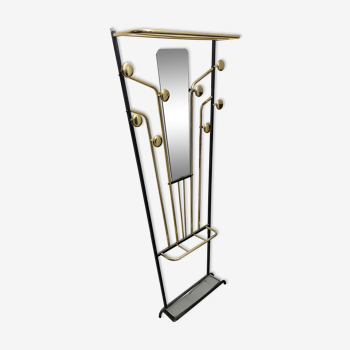 Coat rack with mirror Art Deco gold metal