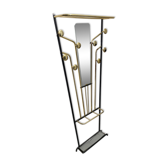 Coat rack with mirror Art Deco gold metal