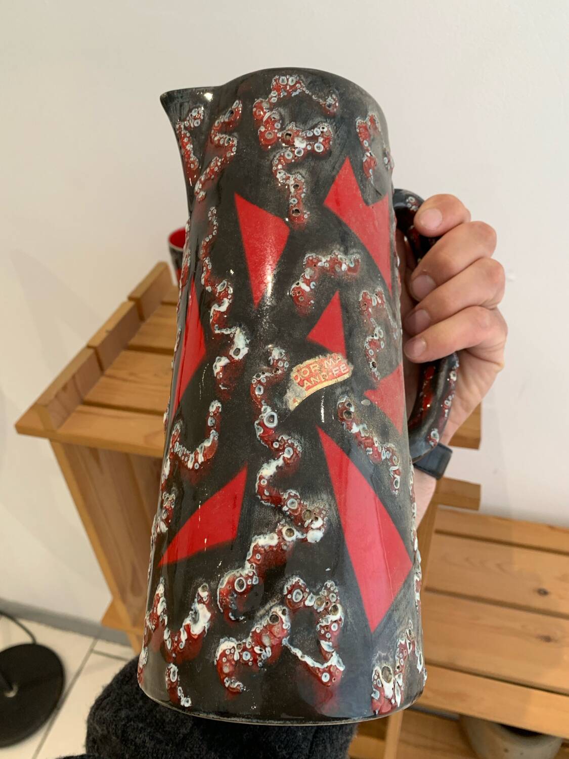 Vintage Ceramic Fat Lava Glass Pitcher