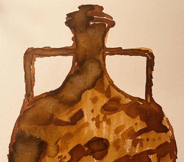 Tableau aquarelle et encre vase Wabi Sabi collection Marocco