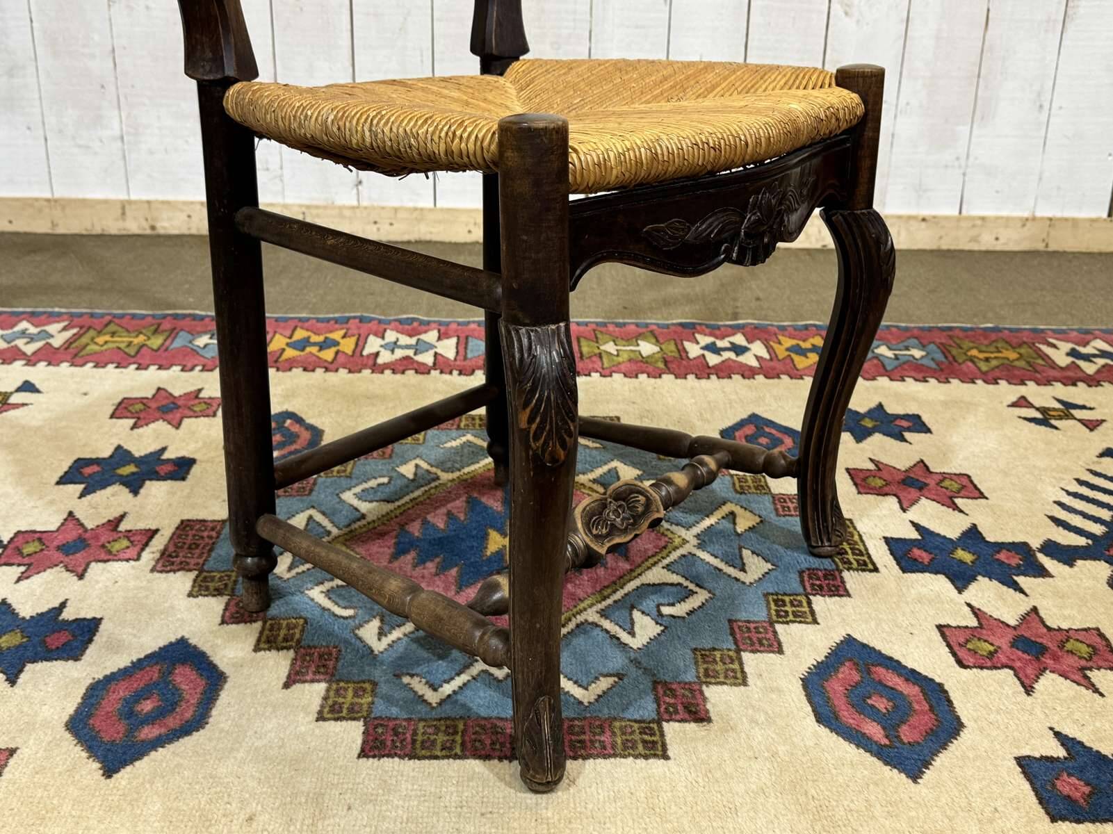 Set of 7 Louis XV style beech chairs with straw seats.