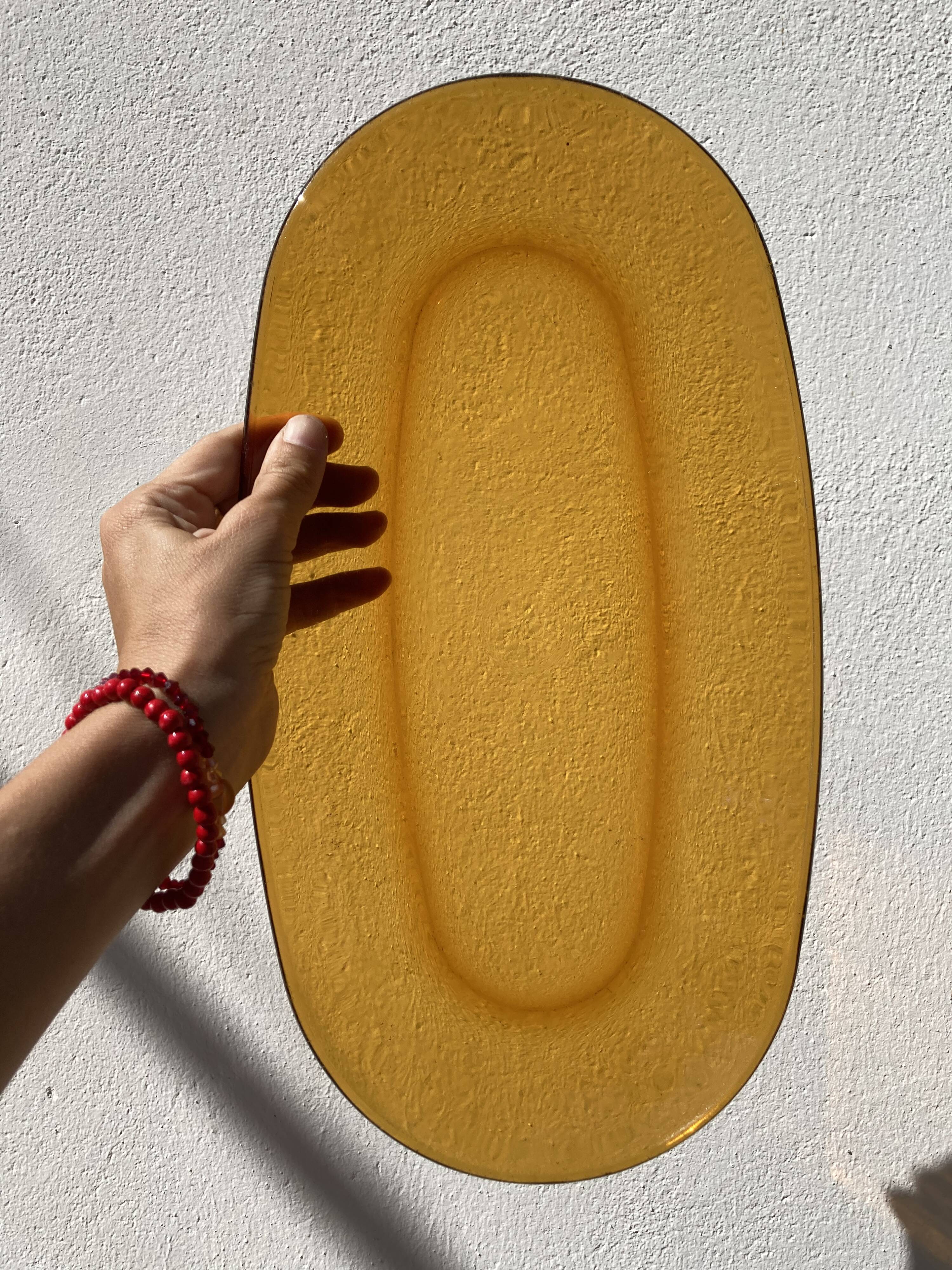 Set of 7 dishes in brown and green vintage glass