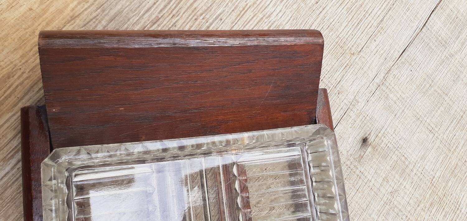 Vintage aperitif tray in oak and molded glass from the 50s