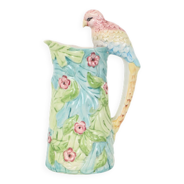 Carafe vintage en céramique avec motif de perroquet, 30 cm.