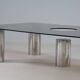 Table basse en métal chromé et verre fumé, Italie 1970