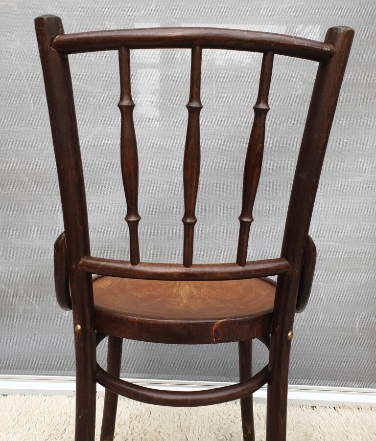 Pair chairs bistrot Thonet pyrograved design 1900 Art Nouveau