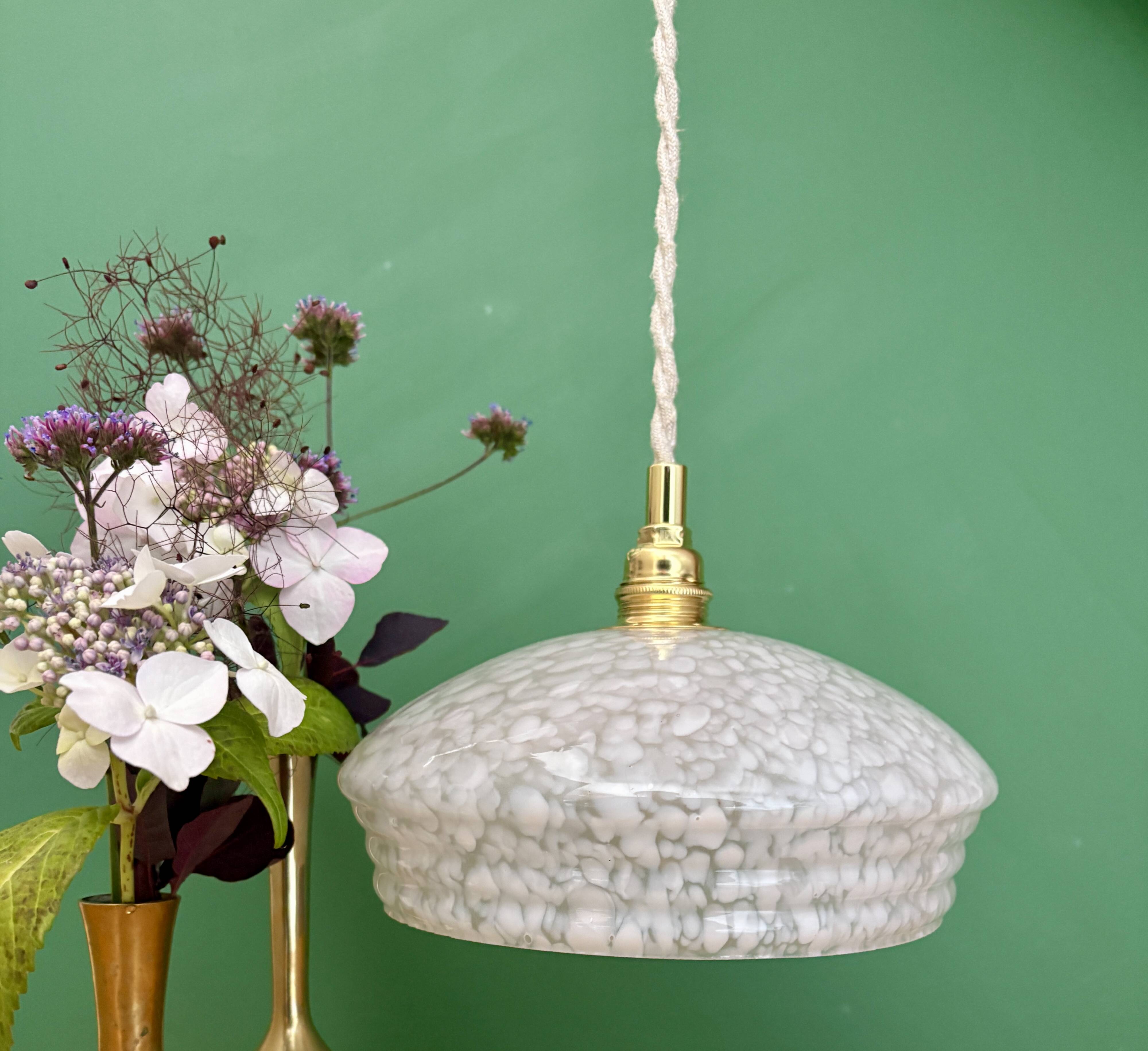 Vintage white Clichy glass lampshade pendant light