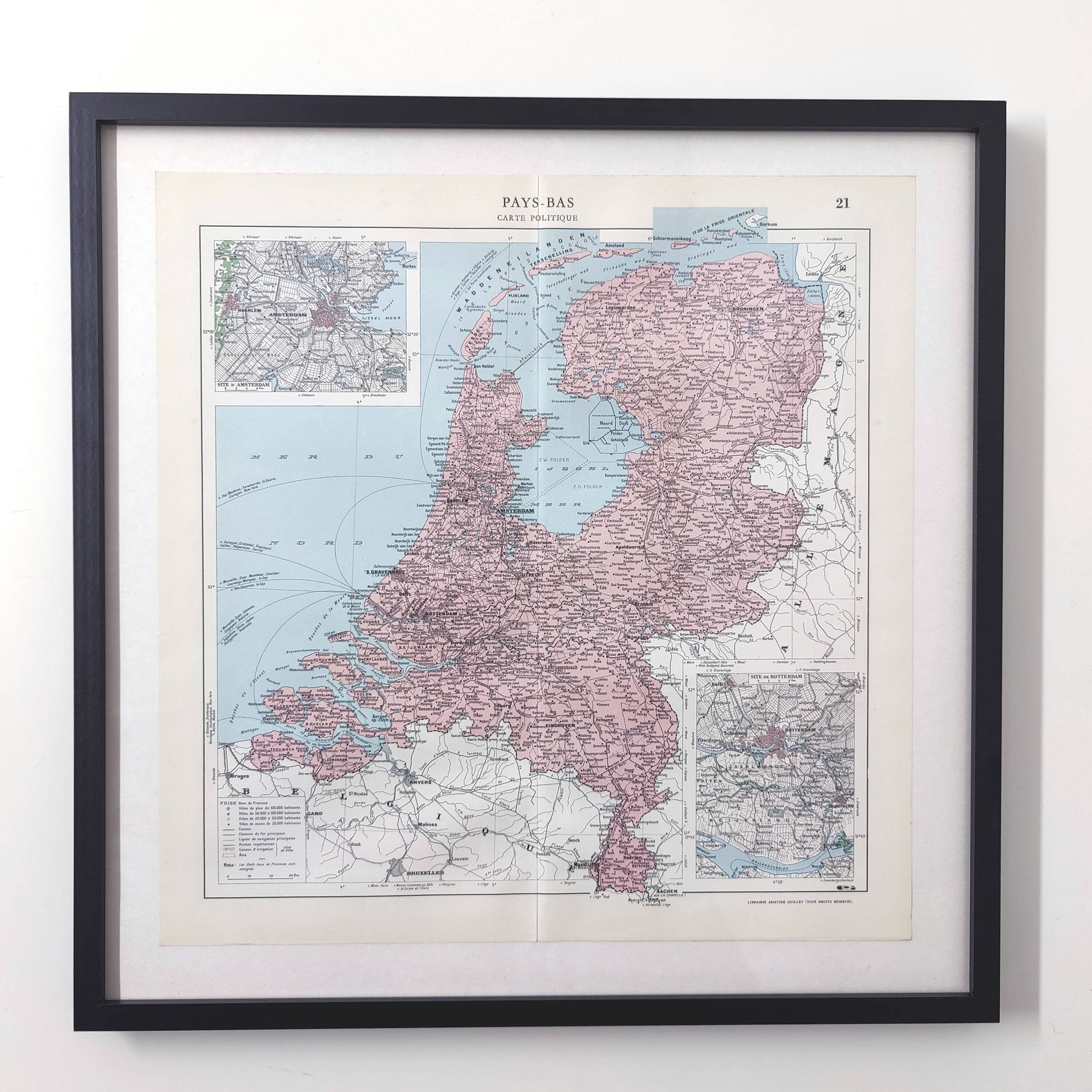 Map of the Netherlands Amsterdam Rotterdam 43x43cm from 1950