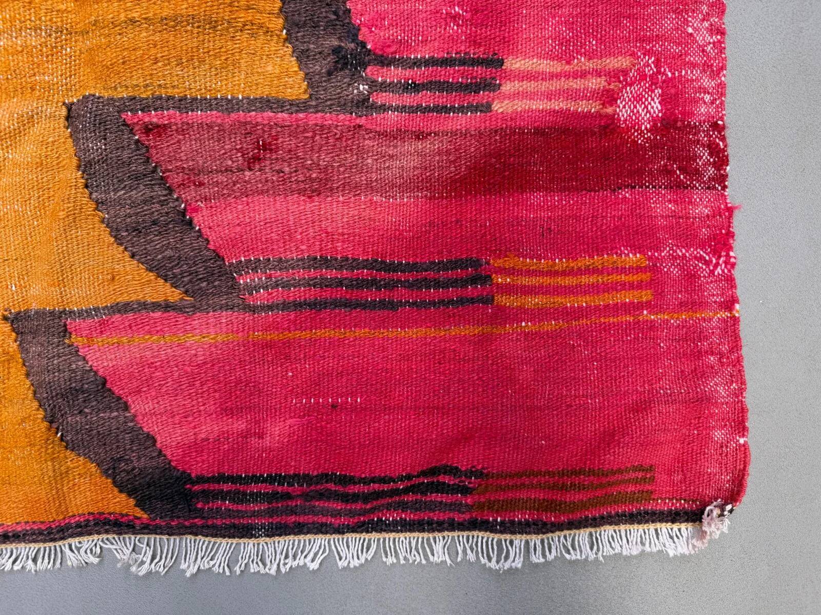 Medium vintage Turkish kilim rug 100x120 cm wool kelim, square 2550