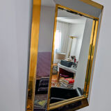 Silver tinted rectangular wall mirror brass frame