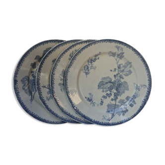 Ensemble de quatre assiettes plates anciennes modèle Groseilles Sarreguemines U.et Cie