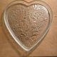 Vintage etched glass heart shaped dish with floral pattern